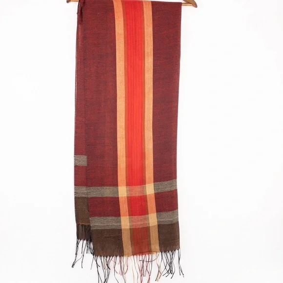 Plaid Rectangular Scarf 26" x 70"  Red, Yellow, Maroon & Gray - Picture 5 of 9